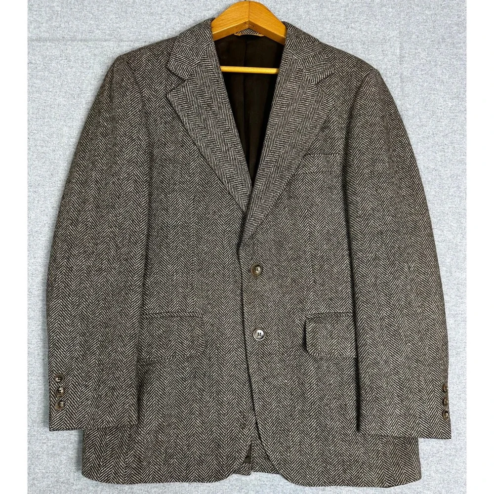 VTG Sheldon Towne Unstructure Blazer 40 Brown Herringbone Hand Detailed USA Wool